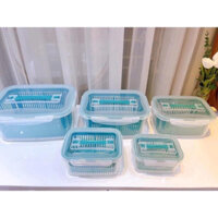 Bộ 5 Hộp Đựng Thực Phẩm Để Tủ Lạnh Có Nắp Đậy Kèm Rổ Ráo Nước Cao Cấp-Màu Xanh