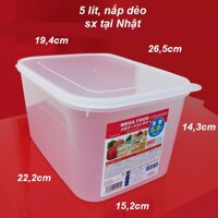 Bộ 5 Hộp nhựa 5 lít, Nhật sx, đựng thực phẩm trong suốt, có nắp,  26,5x19.4cm cao 14,3cm.  D055x5