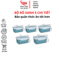 Bộ 5 hộp nhựa + 5 rổ nhựa đựng thực phẩm có nắp đậy đa năng - 15 chi tiết, màu xanh ngọc bao giá shopee