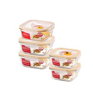 Bộ 5 Hộp thủy tinh hình vuông Lock&Lock Euro Steam Hole LLG224TS5