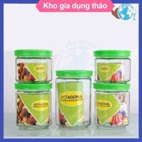 Bộ 5 hủ thủy tinh hình BÁT GIÁC đựng gia vị hoa văn ngẫu nhiên