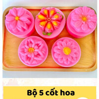 Bộ 5 khuôn silicone Hồng Phát tạo hình cốt bánh hoa dùng trong rau câu, bánh da lợn, bánh trung thu, nến - B48
