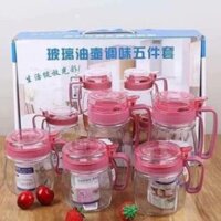 Bộ 5 Lọ Thủy Tinh Đựng Gia Vị có tay cầm