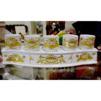 bộ 5 ly nước thờ cúng sứ trắng sen vàng
