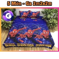 Bộ 5 Món Chăn Ga Vỏ Gối Người Nhện(1 Chăn + 1 Ga 2m2x2m + 1 Vỏ Gối Ôm Và 2 Vỏ Gối Đầu)