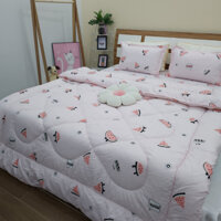 🍒Bộ 5 món Chăn phao và Ga Gối cotton poly, Drap nệm M2/ M6 /M8 /2m2🍒- Họa Tiết Dễ Thương - [DƯA HẤU HỒNG]