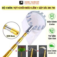 Bộ 5 Món Gậy Dài 3M-7M Hái Quả,Quét Trần Nhà,Phơi Quần Áo, Móc Lồng Chim, Liềm Cắt Cành (Gậy+Đầu Vợt+Móc chim+Liềm+Chổi)