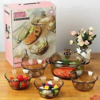 BỘ 5 MÓN, NỒI & 4 BÁT THUỶ TINH CHỊU NHIỆT