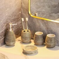 Bộ 5 món phụ kiện phòng tắm, cốc đánh răng, lọ chiết dầu gội, đựng xà bông phòng tắm