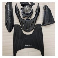 Bộ 5 món xe Vision 2021- 2023 ốp cảng, thảm cao su sọc, che pô, pô e, quạt nhựa crom xi & carbon đen