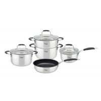 Bộ 5 món xoong nồi cao cấp Canzy chất Inox 201 sáng bóng - Đáy 5 lớp, tay cầm silicon cách nhiệt, dùng được mọi loại bếp