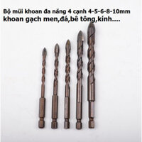 Bộ 5 Mũi khoan đa năng 4 cạnh 4-5-6-8-10mm - Mũi khoan Gạch men, Thủy tinh, Đá hoa, Bê tông, Tường
