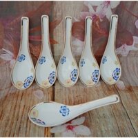 bộ 5 muỗng sứ Minh Long Bách Hoa viền vàng cao cấp - bộ 5 muỗng sứ minh long 24*4cm