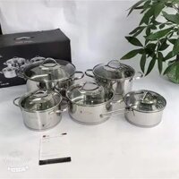 Bộ 5 nồi Fivestar inox 304 cao cấp 3 đáy Silit nắp kính