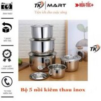 Bộ 5 nồi inox không quai cao cấp, kiêm chức năng thau chậu - đa năng, siêu bền
