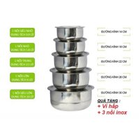 Bộ 5 nồi inox Mishio tặng 1 vỉ hấp + 3 nồi (SIZE LẺ)