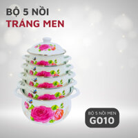 Bộ 5 Nồi Men Cao Cấp Chất Liệu Không Gỉ Siêu Bền Siêu Tiện Lợi - Hàng Chính Hãng