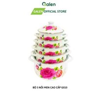 Bộ 5 Nồi Tráng Men Cao Cấp Galen G010 Chất Liệu Thép Carbon Không Gỉ Sáng Bóng