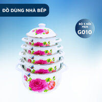 Bộ 5 Nồi Tráng Men Cao Cấp Galen G010 Không Gỉ Không Bong Tróc