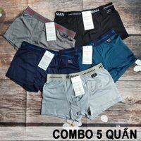 Bộ 5 quần sịp đùi quần boxer nam thun lạnh cao cấp tôn dáng ôm trọn vòng 3 lưng thun mềm mại