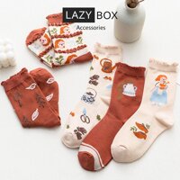 Bộ 5 tất dài nữ dòng cao cấp vớ đi giày oxford retro vintage - Tone Đỏ cam