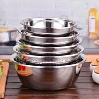Bộ 5 thau chậu inox tiện lợi (4 thau -1 rổ) - thau - chậu để thực phẩm