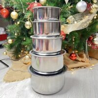 Bộ 5 thau inox có nắp - thố inox có nắp