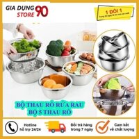 Bộ 5 Thau Rổ Inox Rửa Rau Củ Quả, Thau Trộn Salad Dày Dặn Siêu Tiện Dụng Cho Nhà Bếp