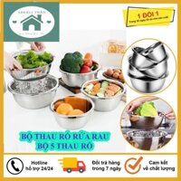 Bộ 5 Thau Rổ Inox Rửa Rau Củ Quả, Thau Trộn Salad Dày Dặn Siêu Tiện Dụng Cho Nhà Bếp