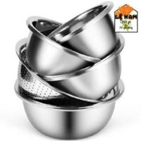 Bộ 5 Thau Rổ Inox Rửa Rau Củ Quả, Thau Trộn Salad Dày Dặn Siêu Tiện Dụng Cho Nhà Bếp - Lỗi 1 đổi 1