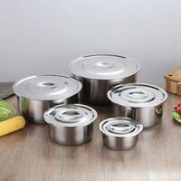 Bộ 5 Thố Inox Không Quai Có Nắp Đậy Cao Cấp