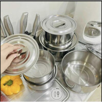 Bộ 5 Thố Inox Không Quai Có Nắp Đậy Đủ Kích Thước Cao Cấp