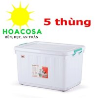 Bộ 5 Thùng Nhựa Đa Năng 80 Lít Nhựa Hiệp Thành Có Bánh Xe- Cứng Cáp, Tiện Dụng-Đồ Gia Dụng Hoacosa