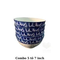 Bộ 5 tô hoa văn cổ gốm sứ bán phở,bát gốm sứ hoa cổ