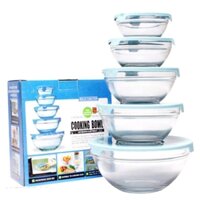 Bộ 5 tô thủy tinh Cooking Bowl có nắp đậy