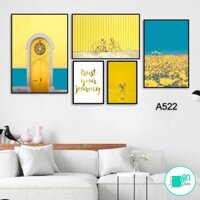 Bộ 5 tranh canvas treo tường thiên nhiên tông vàng trẻ trung A522