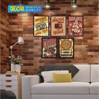 Bộ 5 Tranh Dán Tường Chủ Đề Âm Nhạc Retro Decor Quán Hoặc Phòng Khách Decalquality.store