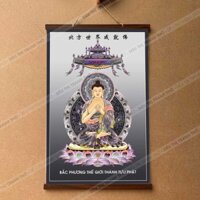 Bộ 5 Tranh Ngũ Phương Phật treo tường nẹp gỗ 40x60cm bằng vải phủ bóng cao cấp dày dặn