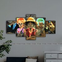 Bộ 5 Tranh Tráng Gương/PP Nhám Neon dán tường chủ đề Anime One Piece decor quán gaming, phòng ngủ