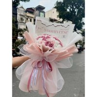 BÓ 50 BÔNG HỒNG MIX GÓI XỐP HÀN,GIẤY VIỀN CHÁY TẶNG ĐÈN,chữ, THIỆP