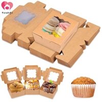 Bộ 50 Hộp Làm Bánh Thẻ Giấy Hộp Bánh Có Cửa Sổ Trong Suốt Màu Cà Phê Hộp Bánh Quy Đơn Đa Năng Hộp Làm Bánh 4x4x2.63inch SHOPSKC0328