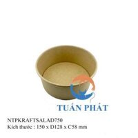 Bộ 50 tô giấy 750ml Kraft Salad Nâu + Nắp PP mờ