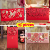 Bộ 6 Bao Lì Xì Mừng Năm Mới Họa Tiết Thỏ Phong Cách Trung Hoa 2022 2023 6pcs Angpao Wedding Red Packet Chinese New Year Angpow Cny Angpau  Pouch Money Envelope Bag Cute Happy Birthday Big Long Creative Hollowing Flower Rabbit Year Gift Fu Xi