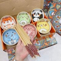 Bộ 6 Bát 6 đũa Ăn Cơm TABLEWARE Hình Thú Đẹp Dễ Thương