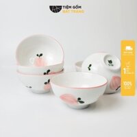 Bộ 6 Bát Ăn Cơm Bát Cơm Sứ Men Trắng Hoạ Tiết Vẽ Tay Đào Hồng Chén Dĩa Sứ Cao Cấp Bát Tràng