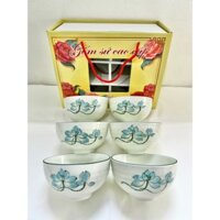 Bộ 6 Bát Ăn Cơm, Chén Đĩa Sứ Chuẩn Gốm Sứ Bát Tràng Kèm Hộp Quà Tặng Hoạ Tiết Vẽ Tay Sẵn Nét Decor Xinh Yêu Gomsudecro21