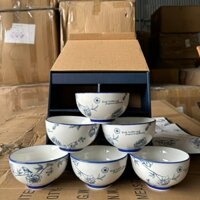Bộ 6 bát ăn cơm sứ cổ điển men xanh + Hộp Quà + 6 đôi đũa - Bộ chén ăn cơm cao cấp
