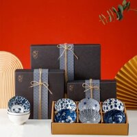 Bộ 6 Bát Ăn Cơm Sứ Phong Cách Nhật Bản Hoa Văn Sắc Xưa Giả Cổ Quà Tặng Tân Gia Kèm Hộp Sang Trọng