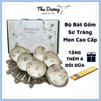 Bộ 6 Bát Chén Gốm Sứ Bát Tràng Tráng Men Hình Hoa Cao Cấp [Tặng Kèm Đũa] - TDĐ