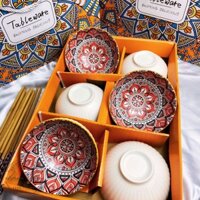 Bộ 6 bát kèm đũa Bohemia Design - Nhật Bản chất liệu sứ nhập khẩu chất lượng cao